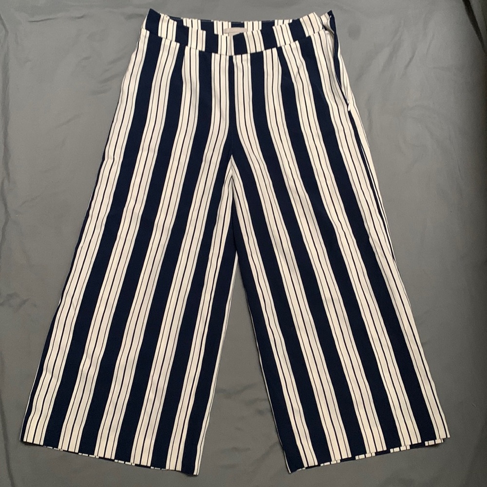 Navy striped cropped wide leg pant